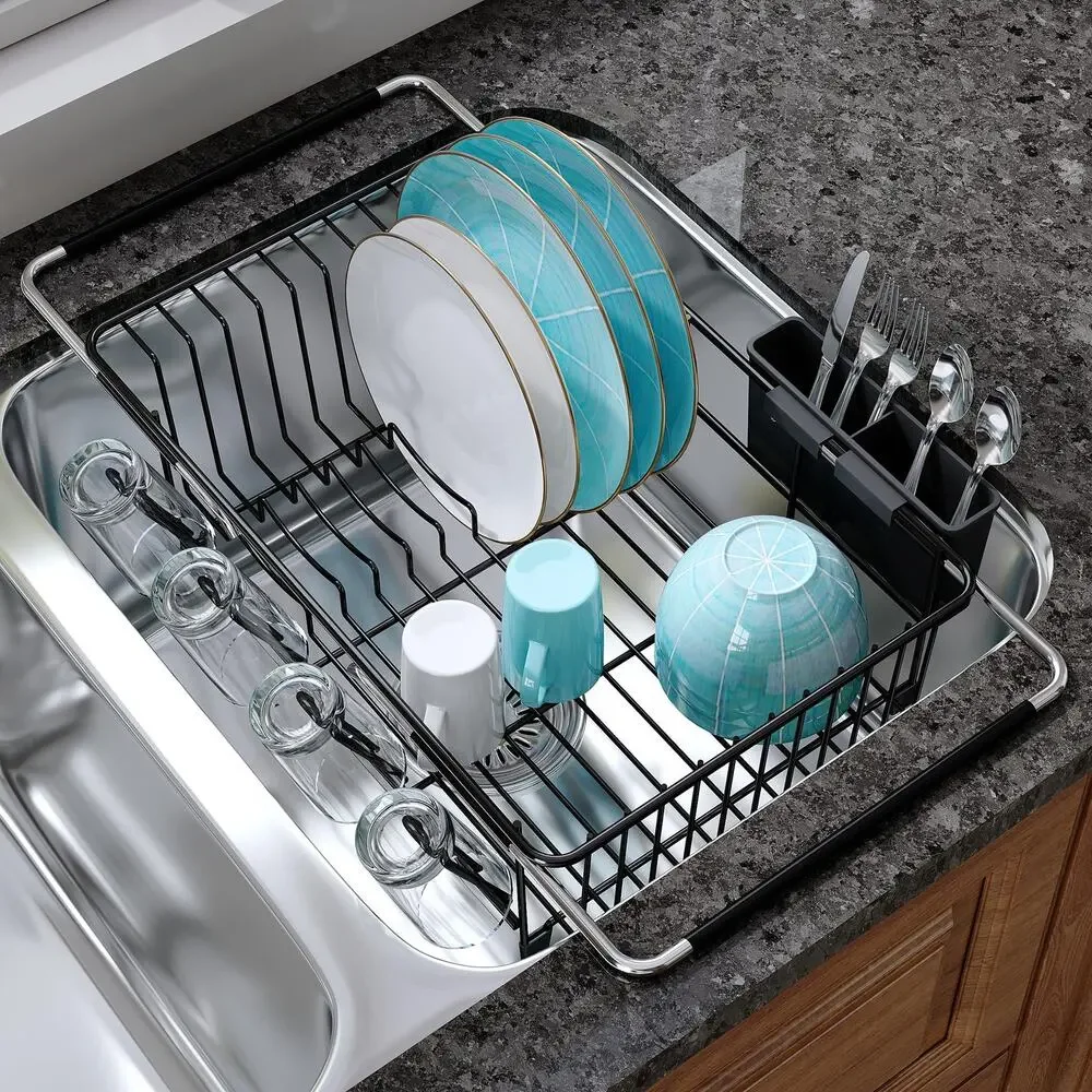 Dish Drying Rack Over In Sink Kitchen Counter Adjustable Drainer Organizer